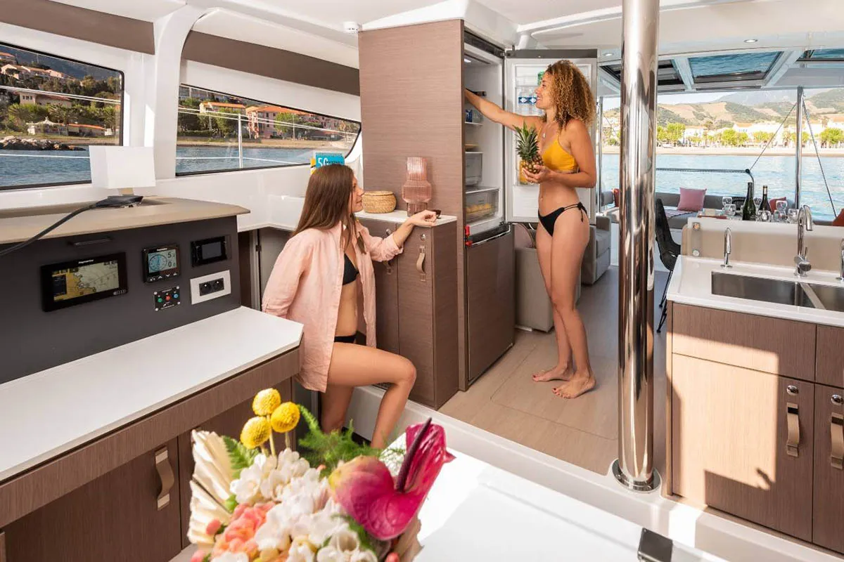 Galley of Lizzy, a Bali 4.2 catamaran at Seget Donji, Croatia