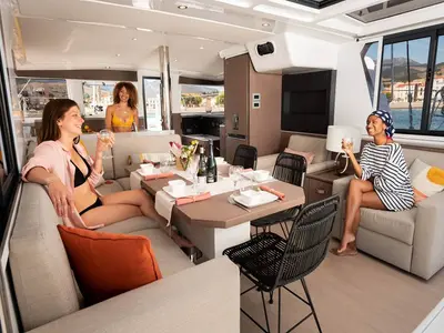 Salon of Lizzy, a Bali 4.2 catamaran at Seget Donji, Croatia