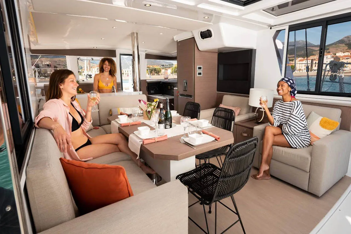 Salon of Lizzy, a Bali 4.2 catamaran at Seget Donji, Croatia