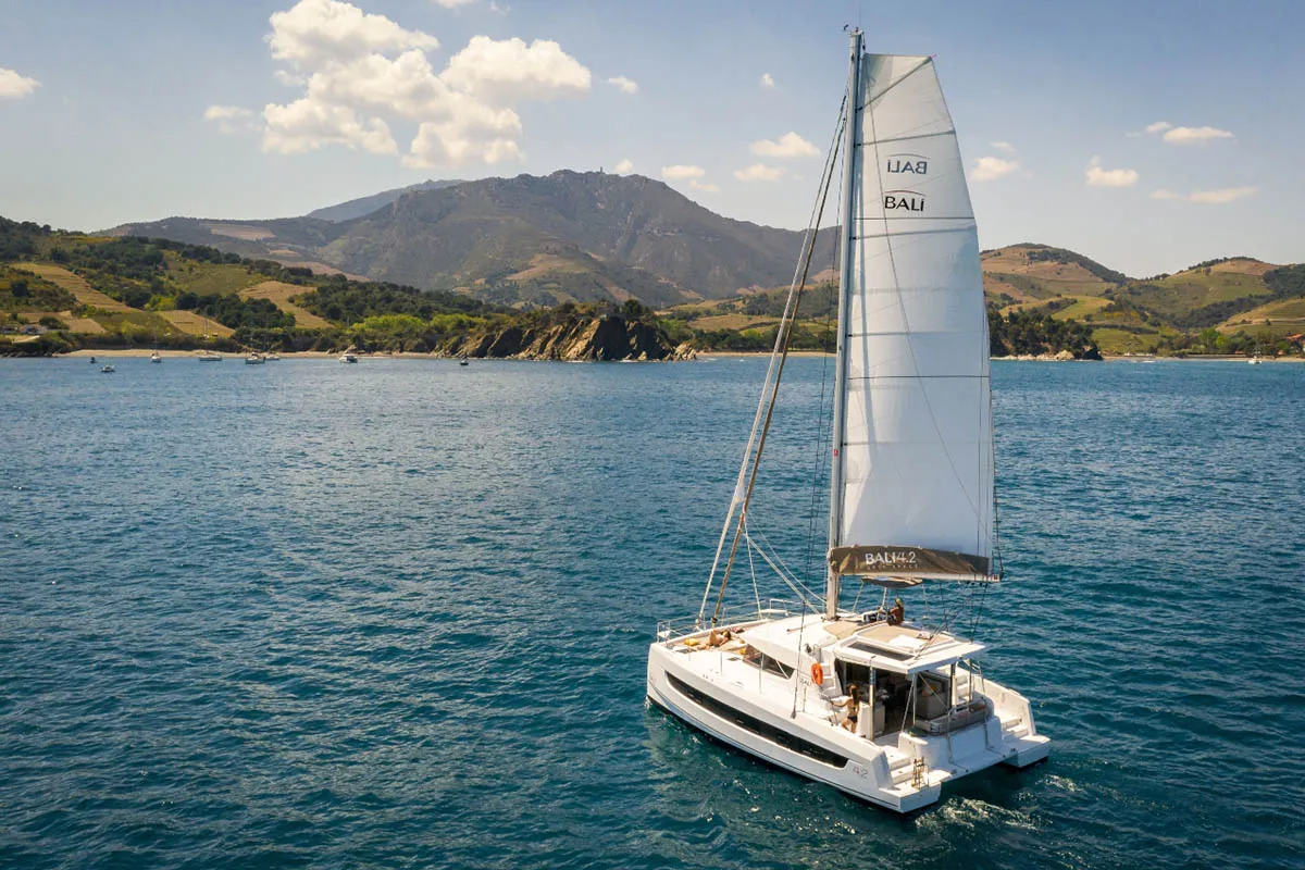 Exterior view of Lizzy, a Bali 4.2 catamaran at Seget Donji, Croatia