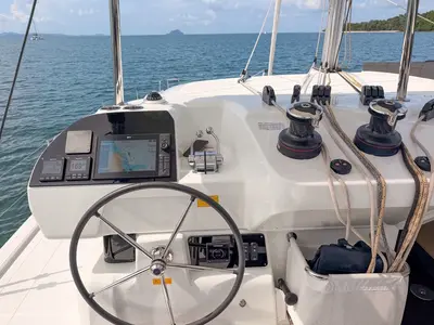 Cockpit of Cloud Dancer 2, a Lagoon 43 catamaran at Pa Khlok, Thailand