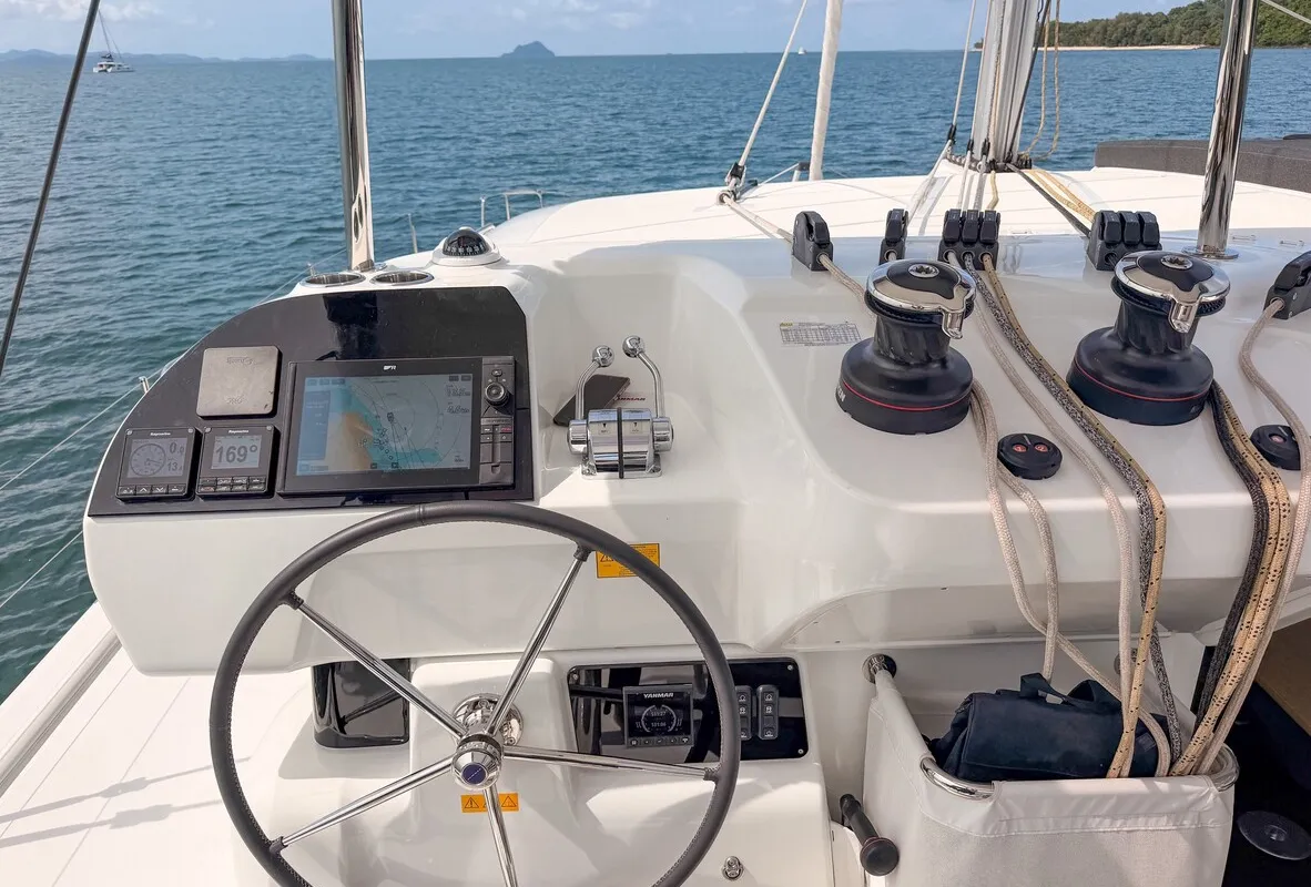 Cockpit of Cloud Dancer 2, a Lagoon 43 catamaran at Pa Khlok, Thailand