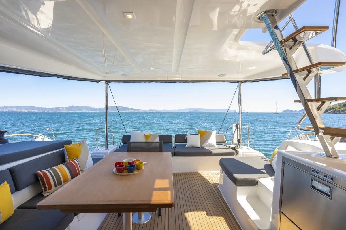 Deck of Cloud Dancer 2, a Lagoon 43 catamaran at Pa Khlok, Thailand
