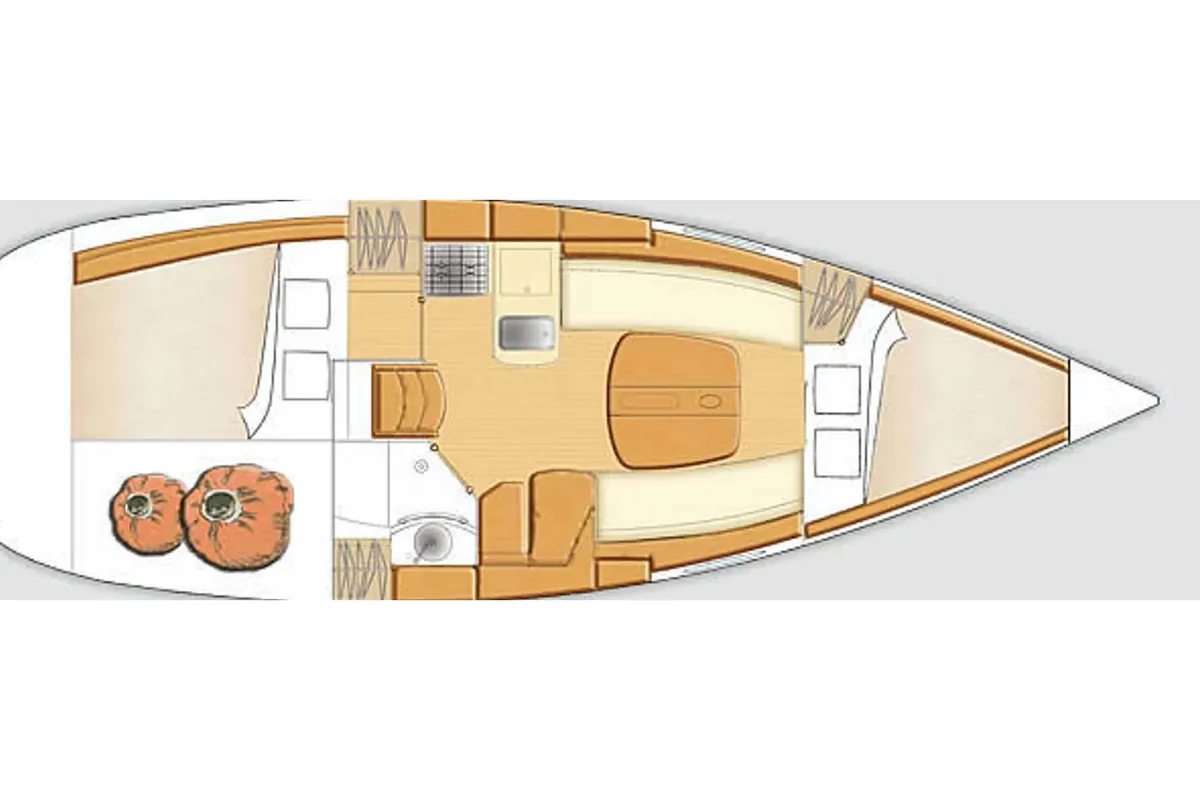 Floor plan of Orion, a Beneteau First 31.7 sailboat at Kerners, France