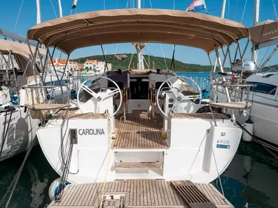 Cockpit of Carolina, a Elan Impression 45.1 sailboat at Pirovac, Croatia