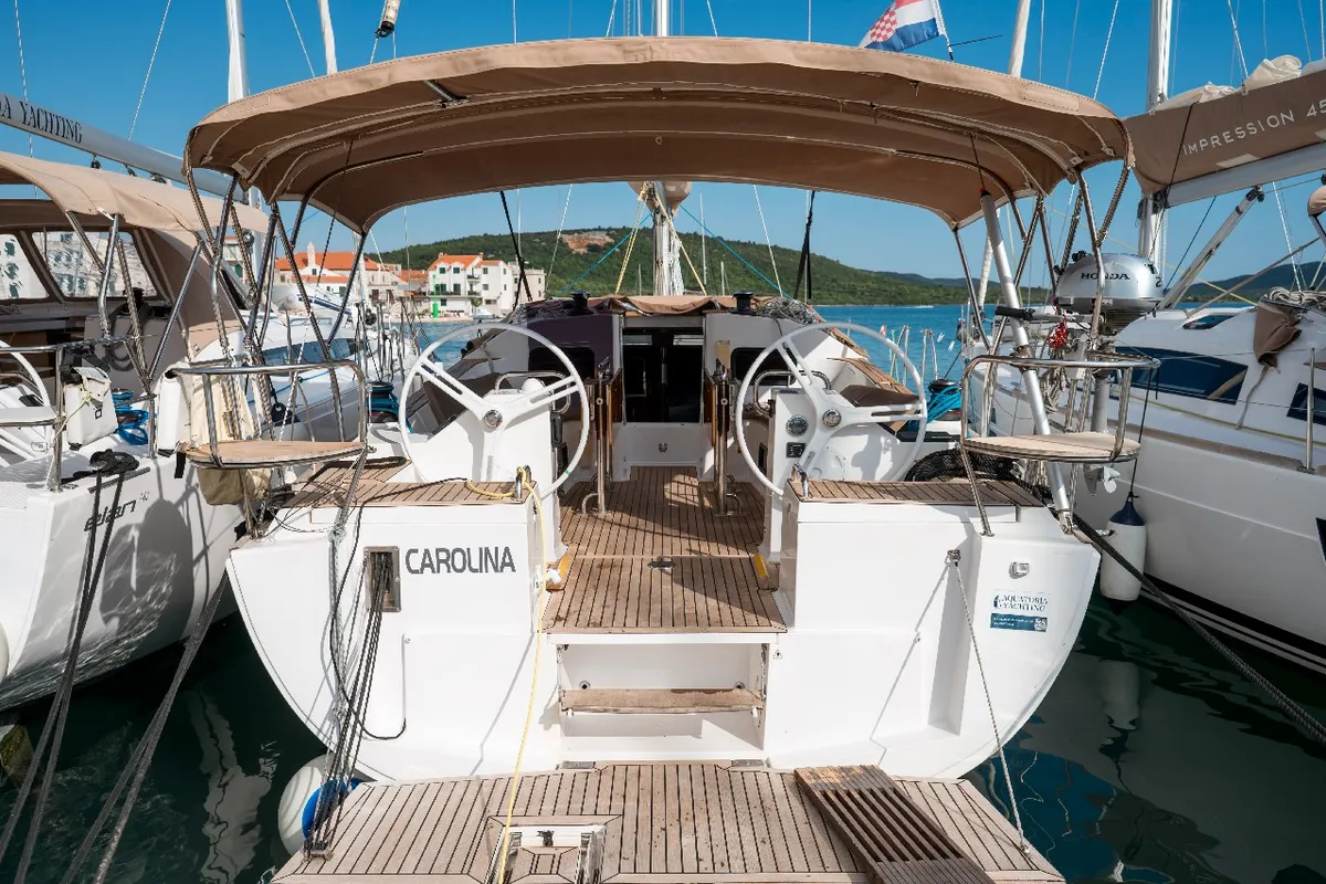Cockpit of Carolina, a Elan Impression 45.1 sailboat at Pirovac, Croatia