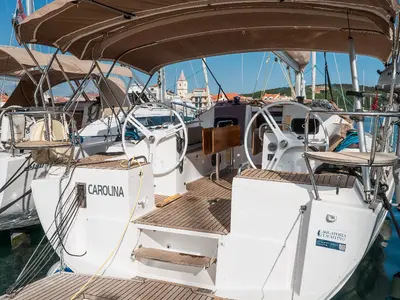 Deck of Carolina, a Elan Impression 45.1 sailboat at Pirovac, Croatia