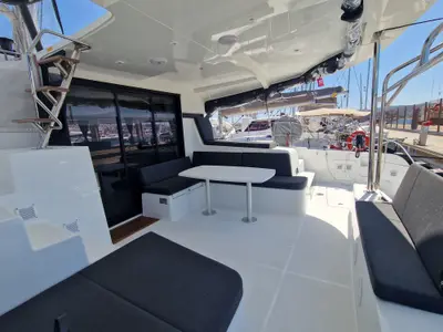 Deck of Best Elli, a Lagoon 42 catamaran at Sant Antoni de Portmany, Spain