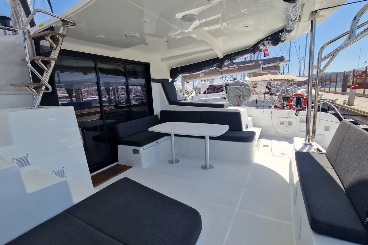 Deck of Best Elli, a Lagoon 42 catamaran at Sant Antoni de Portmany, Spain