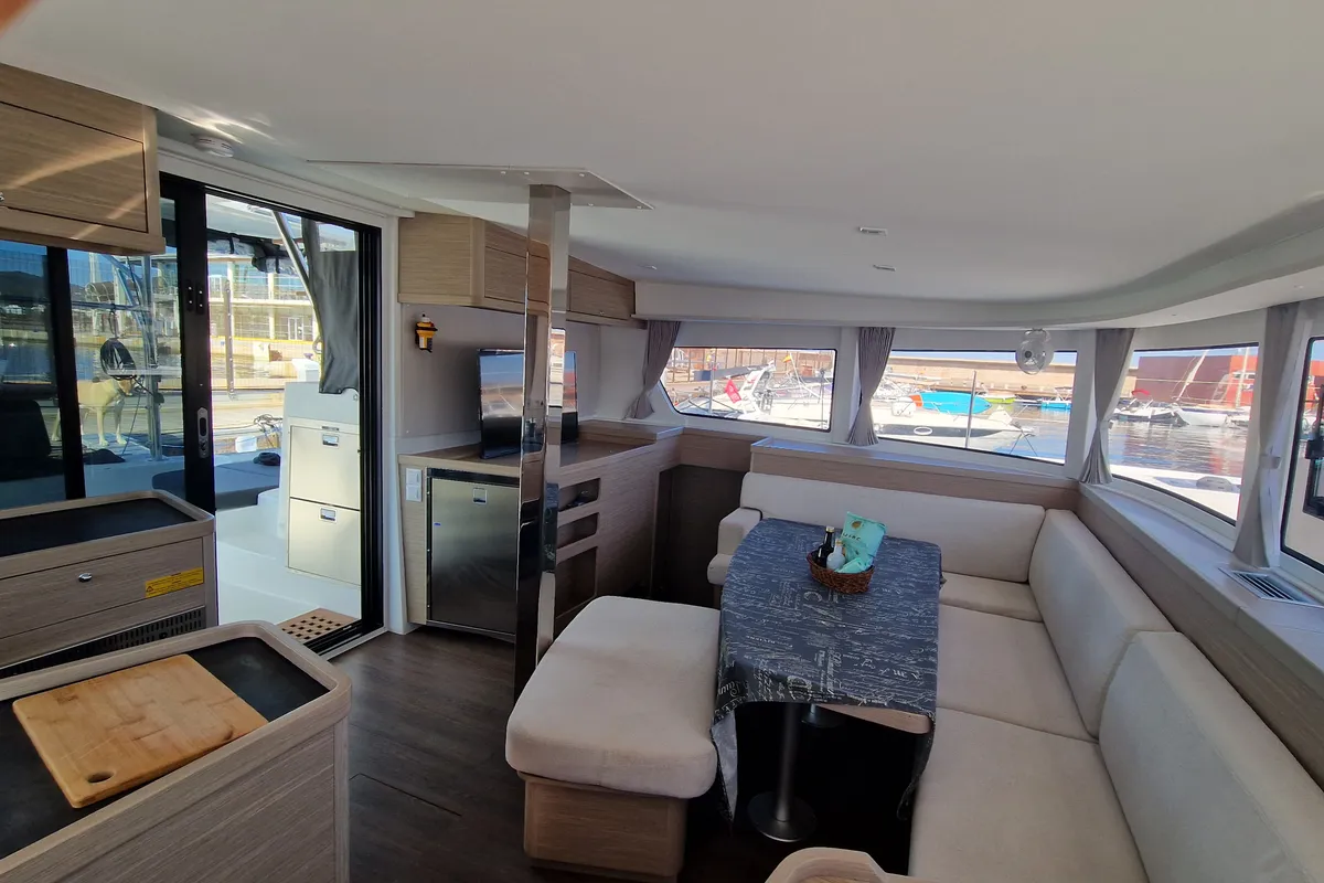 Salon of Best Elli, a Lagoon 42 catamaran at Sant Antoni de Portmany, Spain