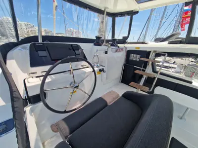 Cockpit of Best Elli, a Lagoon 42 catamaran at Sant Antoni de Portmany, Spain