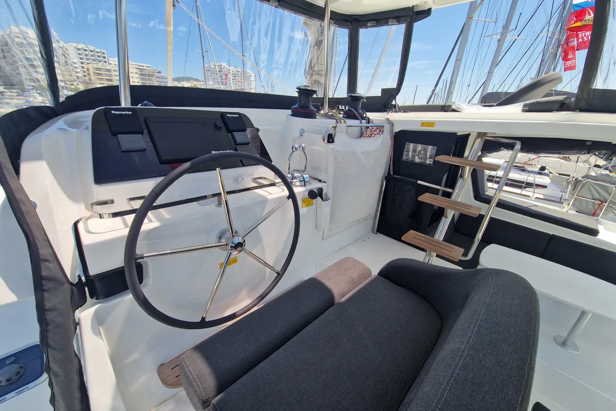 Cockpit of Best Elli, a Lagoon 42 catamaran at Sant Antoni de Portmany, Spain