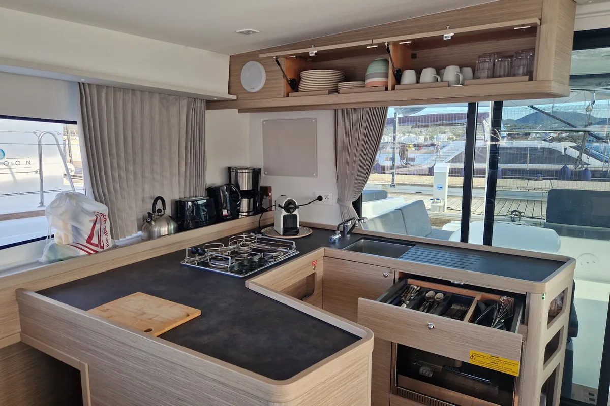 Galley of Best Elli, a Lagoon 42 catamaran at Sant Antoni de Portmany, Spain