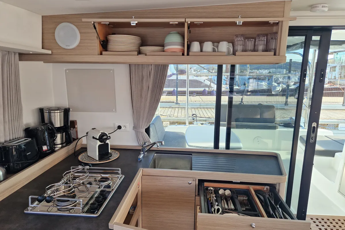Galley of Best Elli, a Lagoon 42 catamaran at Sant Antoni de Portmany, Spain