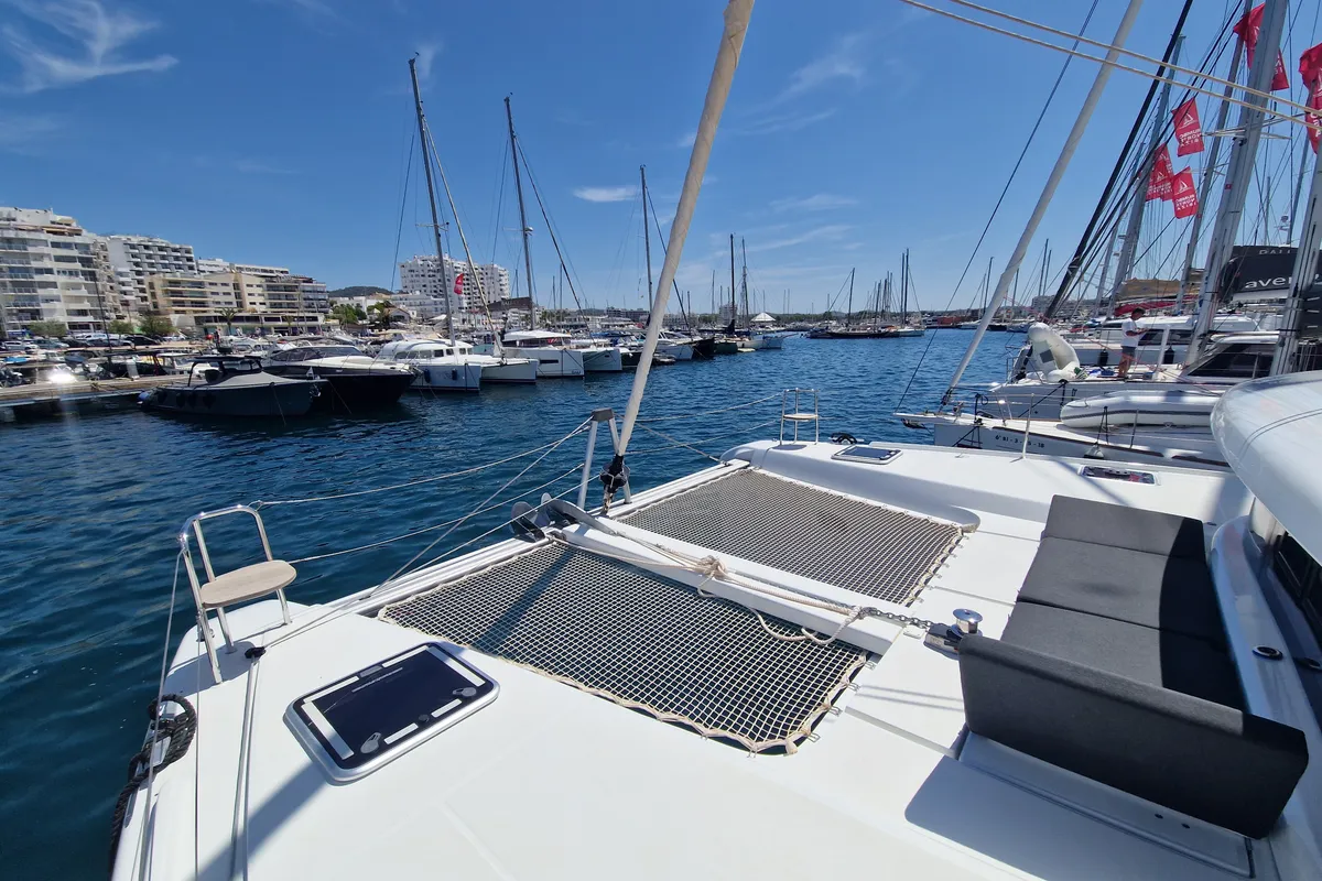 Deck of Best Elli, a Lagoon 42 catamaran at Sant Antoni de Portmany, Spain