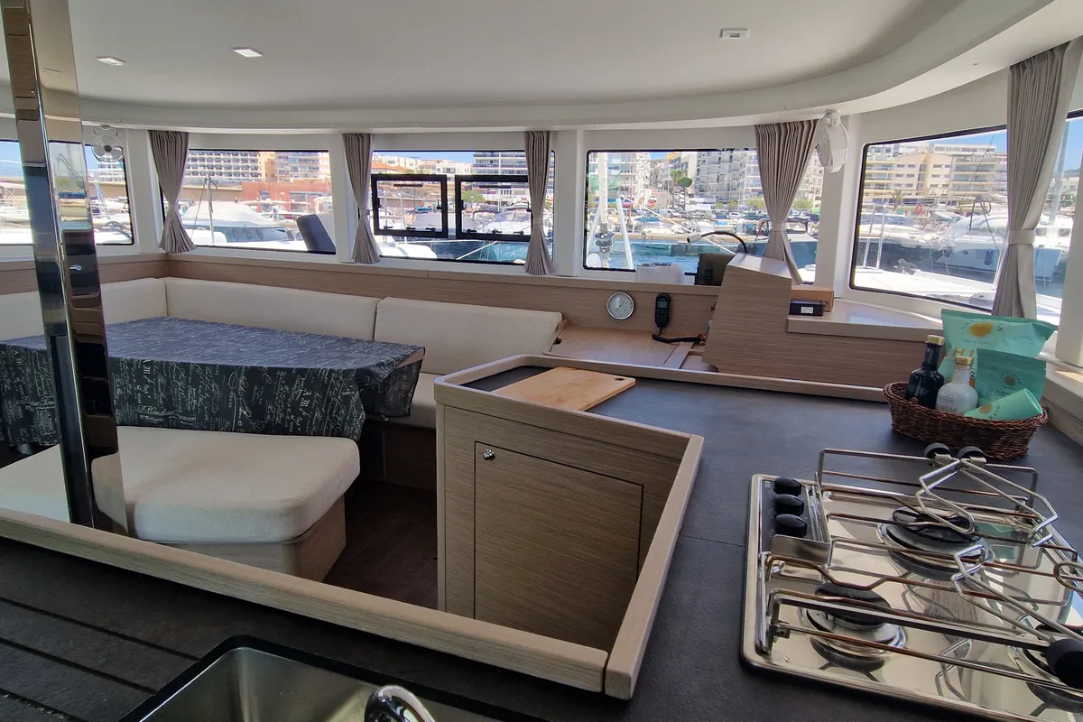 Salon of Best Elli, a Lagoon 42 catamaran at Sant Antoni de Portmany, Spain