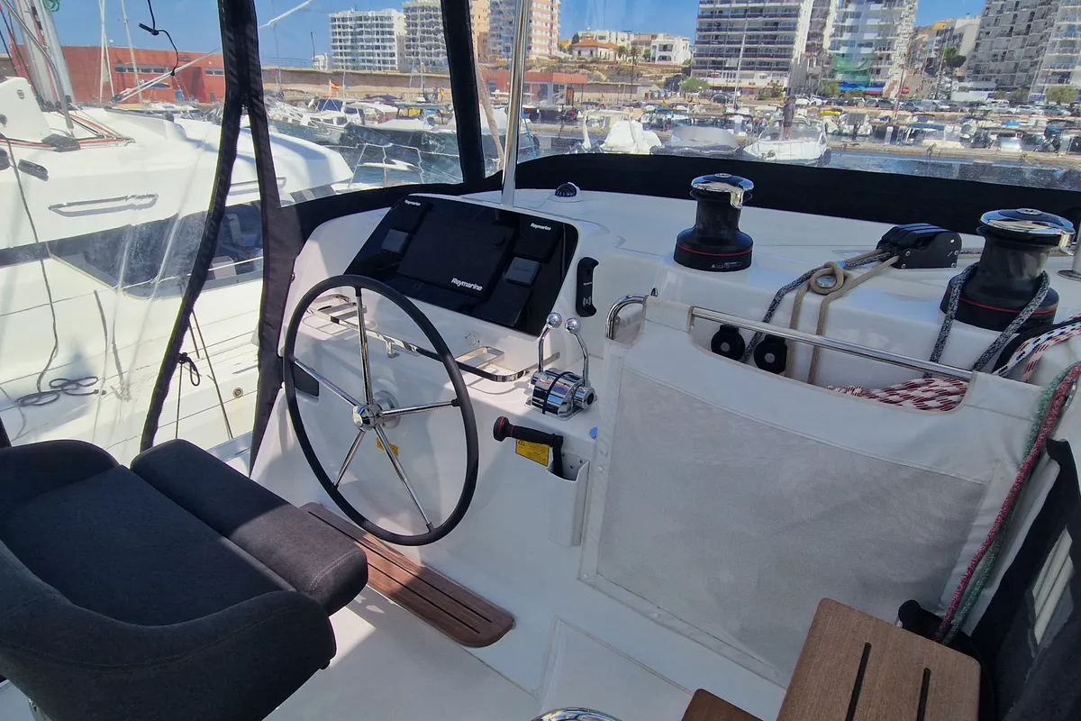 Cockpit of Best Elli, a Lagoon 42 catamaran at Sant Antoni de Portmany, Spain