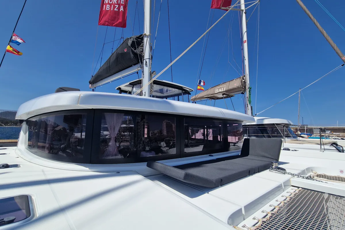 Deck of Best Elli, a Lagoon 42 catamaran at Sant Antoni de Portmany, Spain