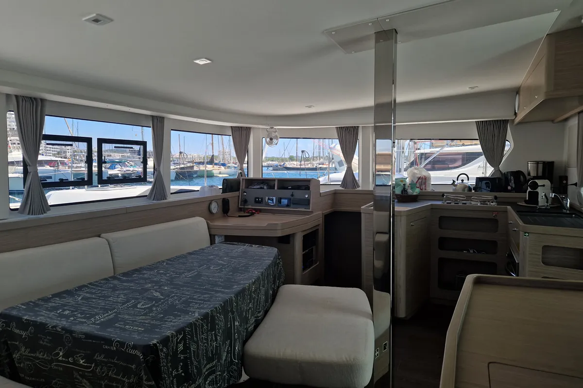 Salon of Best Elli, a Lagoon 42 catamaran at Sant Antoni de Portmany, Spain