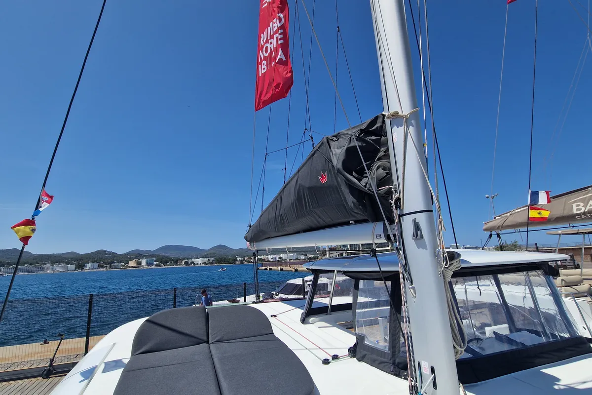 Deck of Best Elli, a Lagoon 42 catamaran at Sant Antoni de Portmany, Spain