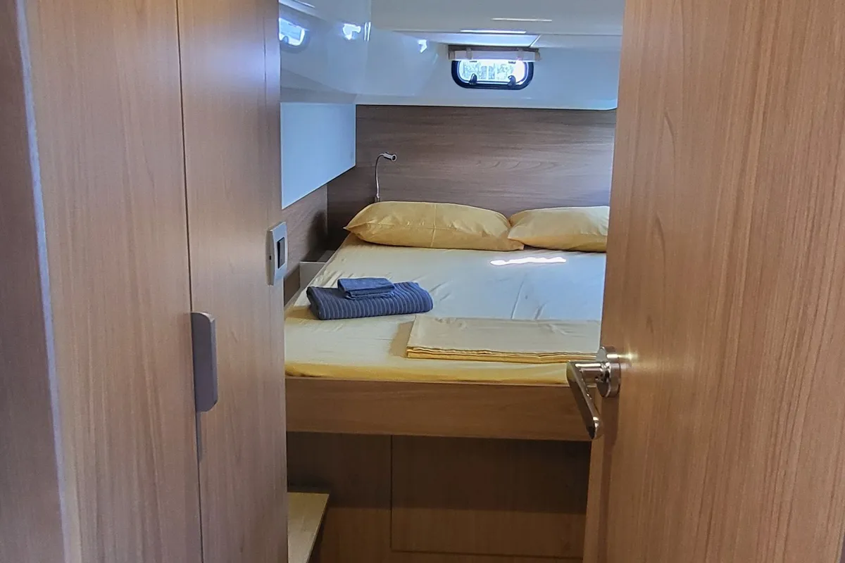 Cabin on Dolce Luna, a Bali Catsmart catamaran at Figari, Italy