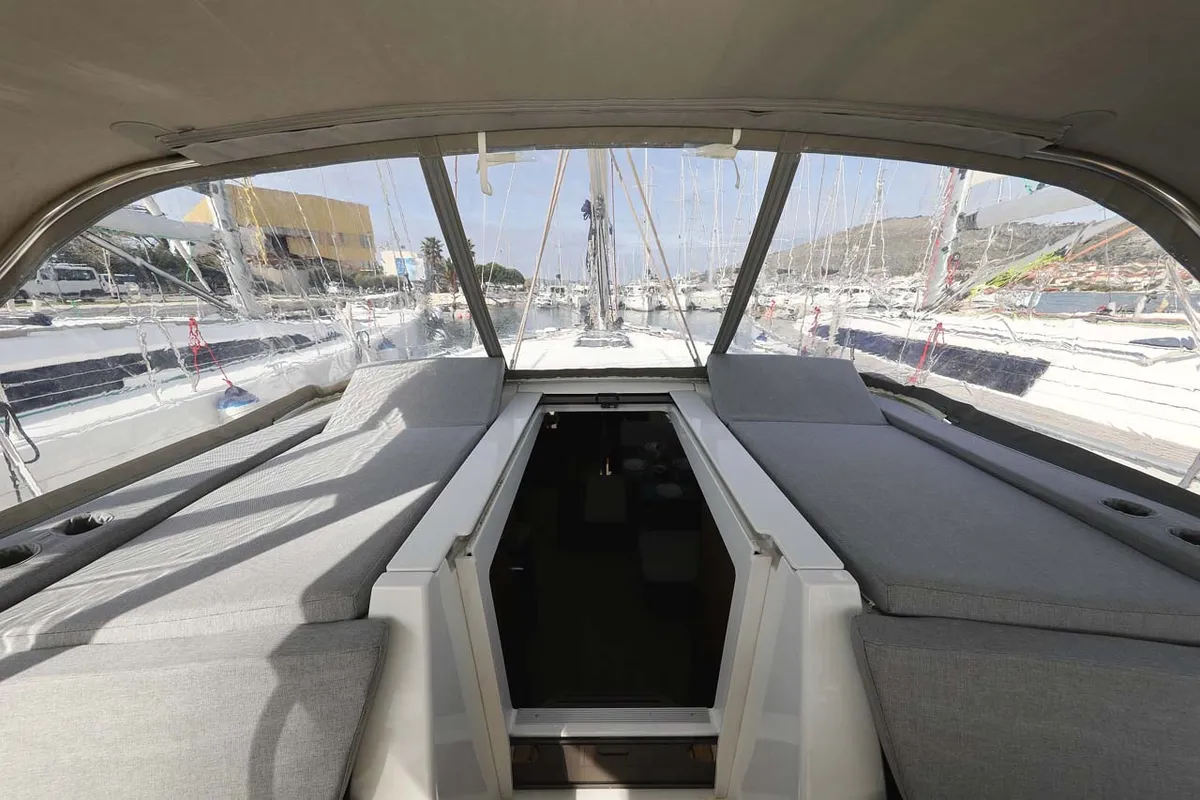 Deck of Maya, a Beneteau Oceanis 46.1 sailboat at Municipal Unit of Lefkada, Greece