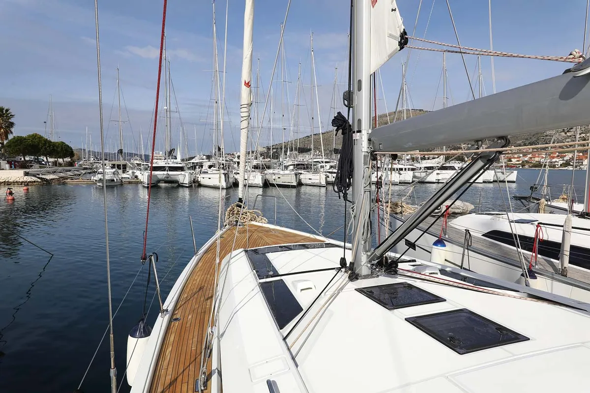 Deck of Maya, a Beneteau Oceanis 46.1 sailboat at Municipal Unit of Lefkada, Greece