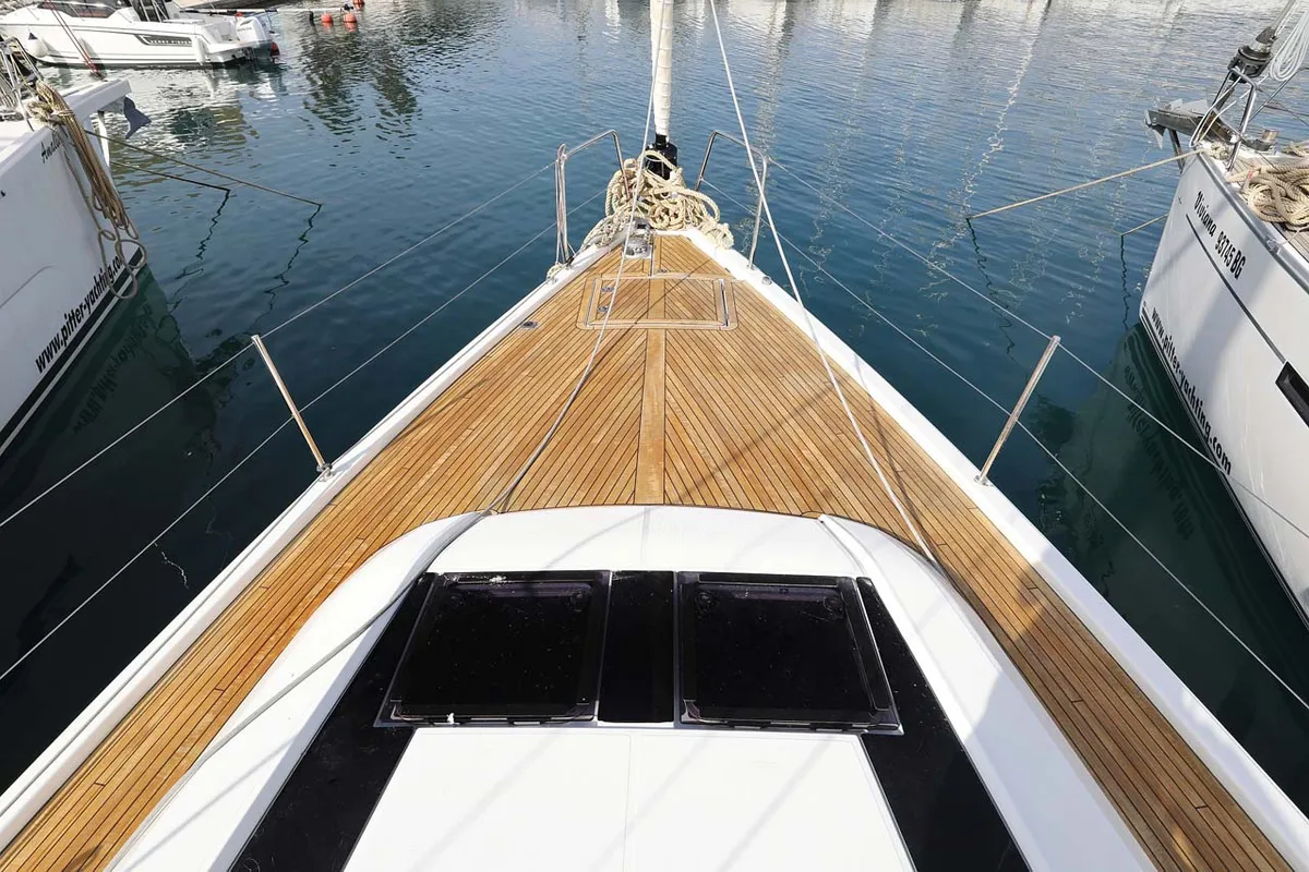 Deck of Maya, a Beneteau Oceanis 46.1 sailboat at Municipal Unit of Lefkada, Greece