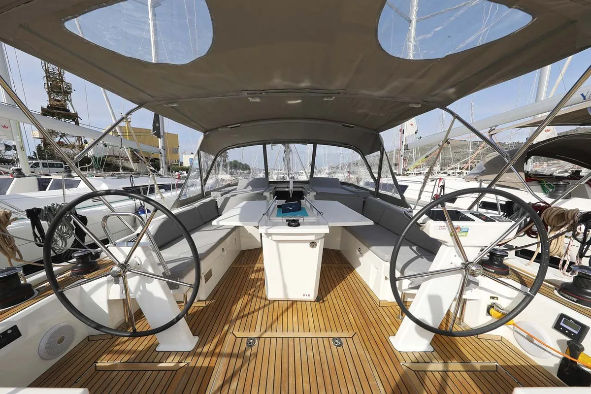 Cockpit of Maya, a Beneteau Oceanis 46.1 sailboat at Municipal Unit of Lefkada, Greece