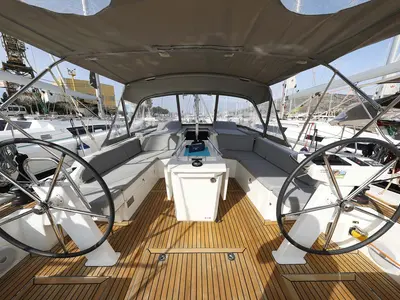 Cockpit of Maya, a Beneteau Oceanis 46.1 sailboat at Municipal Unit of Lefkada, Greece