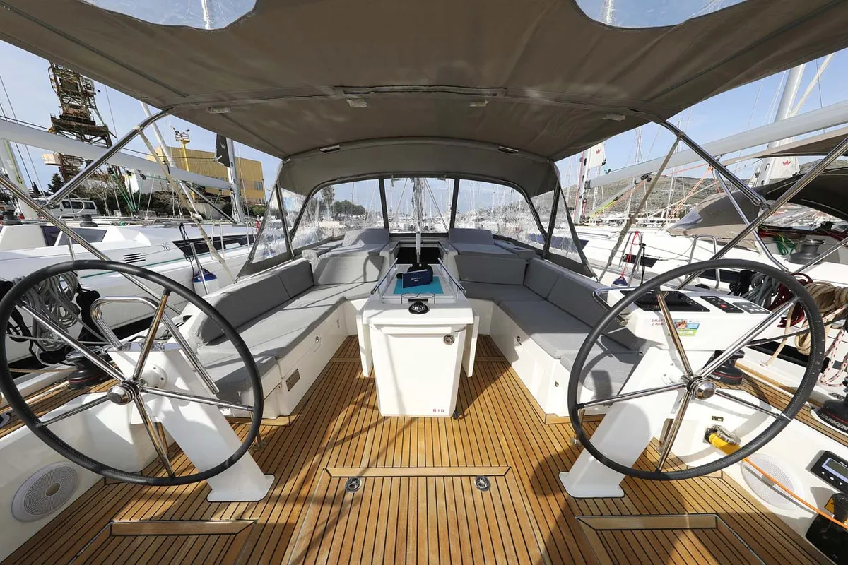 Cockpit of Maya, a Beneteau Oceanis 46.1 sailboat at Municipal Unit of Lefkada, Greece