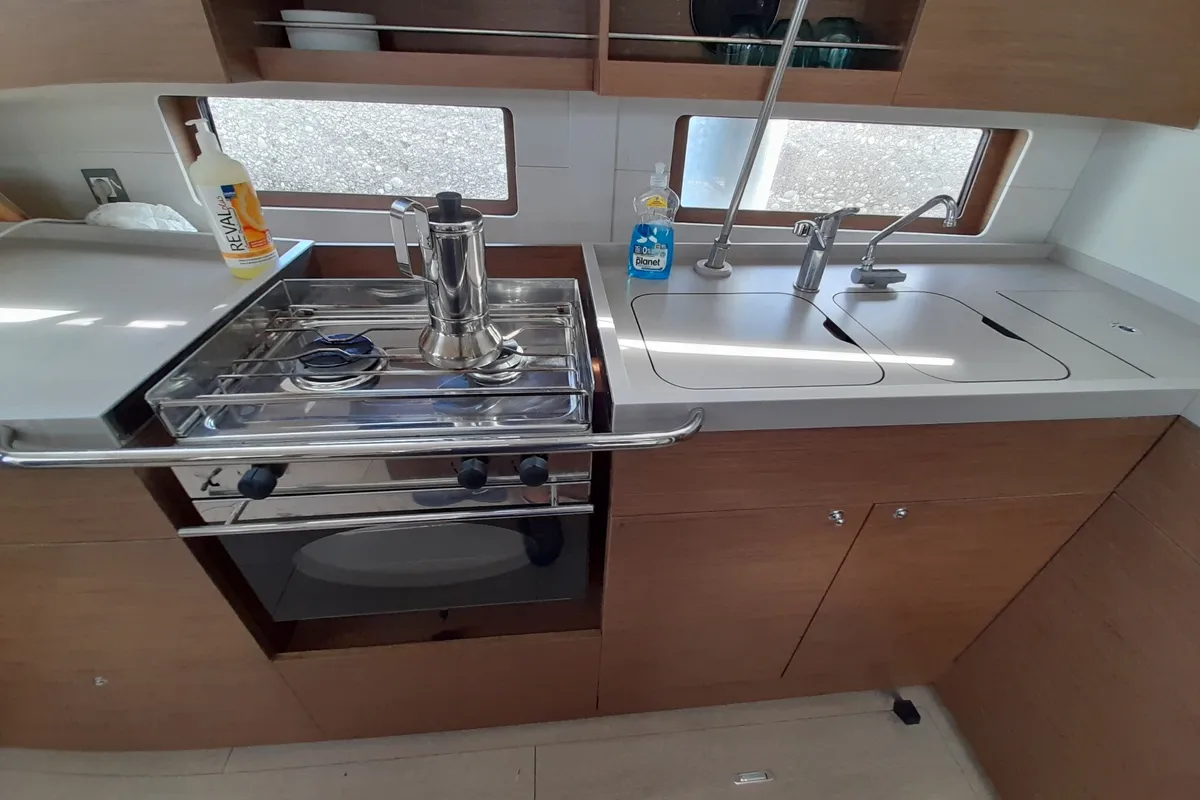 Galley of Okiroi, a Beneteau Oceanis 46.1 sailboat at Municipal Unit of Lefkada, Greece