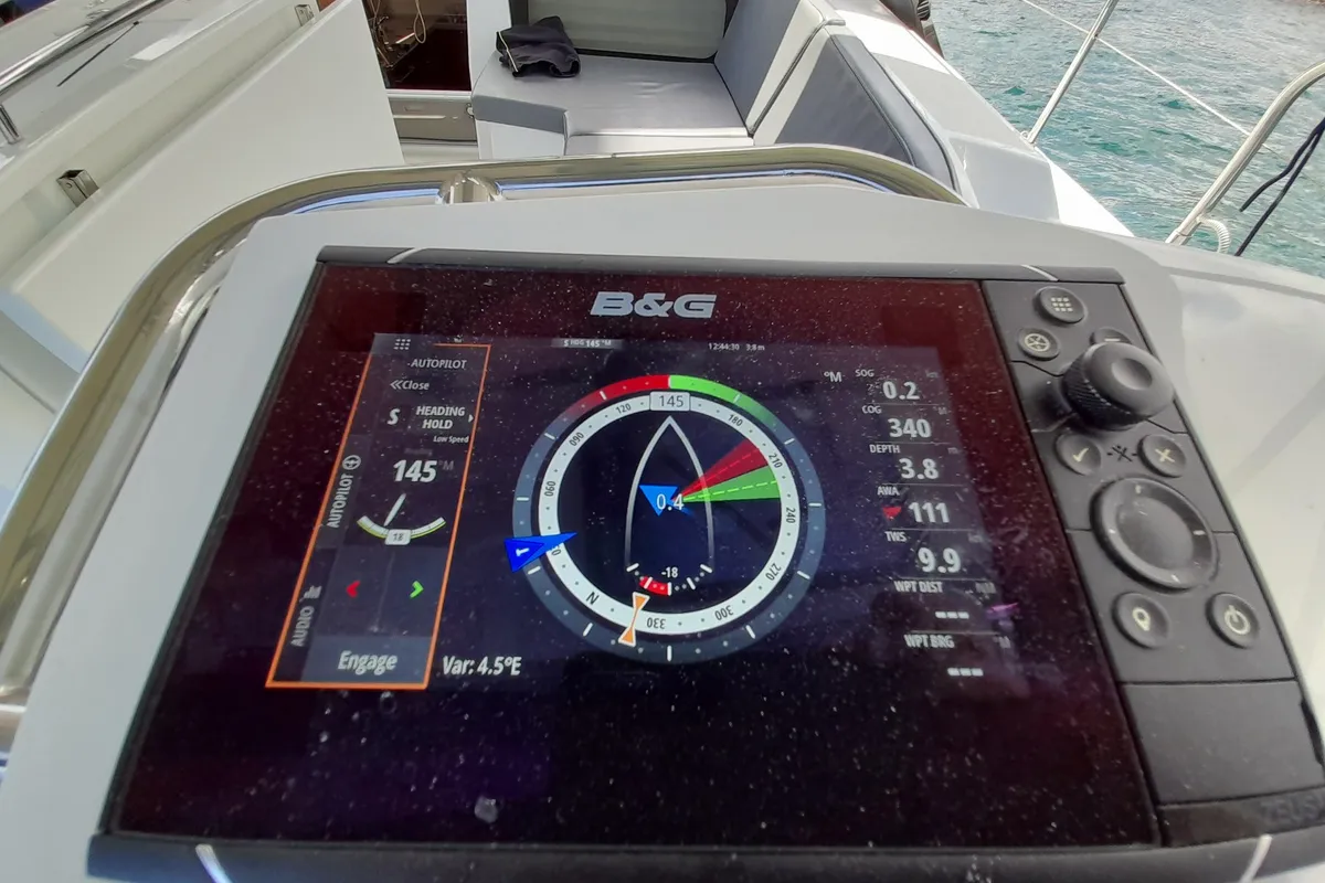 Cockpit of Okiroi, a Beneteau Oceanis 46.1 sailboat at Municipal Unit of Lefkada, Greece