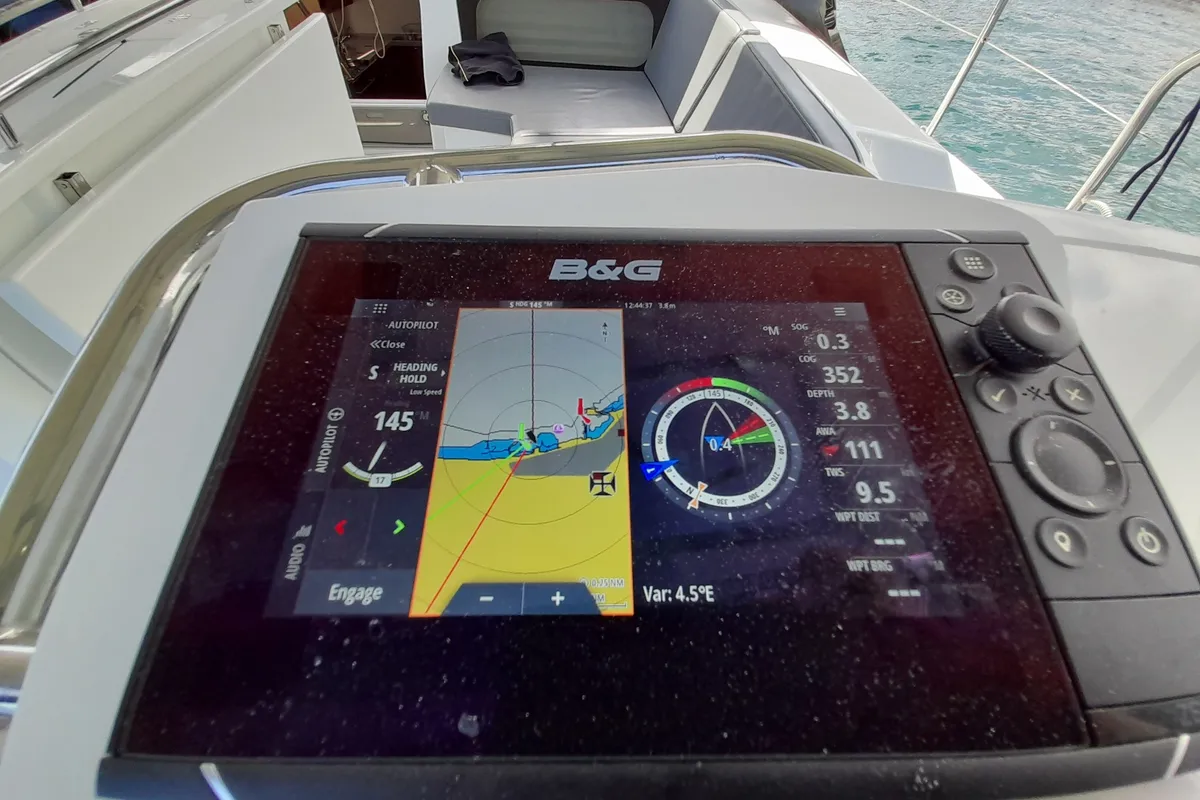 Cockpit of Okiroi, a Beneteau Oceanis 46.1 sailboat at Municipal Unit of Lefkada, Greece