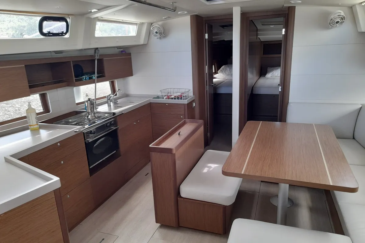 Galley of Okiroi, a Beneteau Oceanis 46.1 sailboat at Municipal Unit of Lefkada, Greece