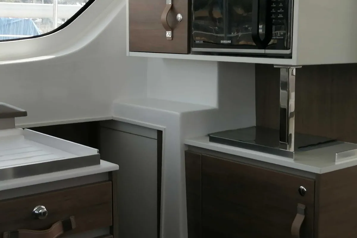 Galley of Capriccioli, a Bali Catspace catamaran at Cagliari, Italy