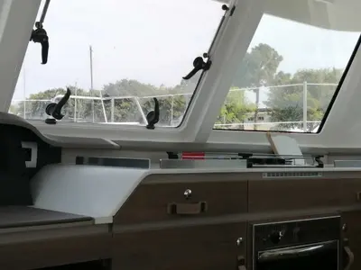 Galley of Capriccioli, a Bali Catspace catamaran at Cagliari, Italy