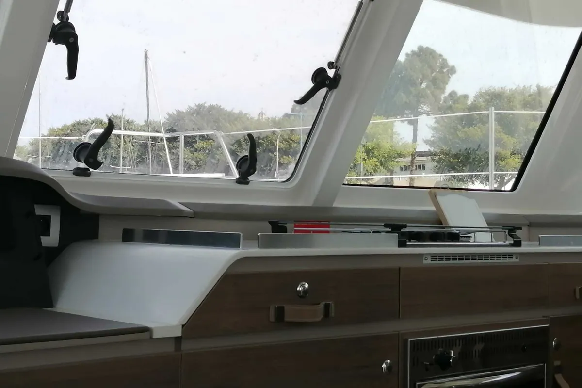Galley of Capriccioli, a Bali Catspace catamaran at Cagliari, Italy