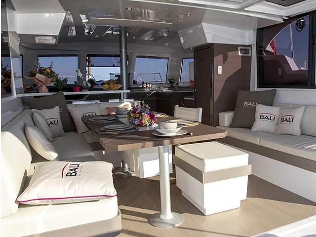 Salon of Capriccioli, a Bali Catspace catamaran at Cagliari, Italy