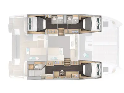 Floor plan of Niko, a Lagoon 43 - 3 + 1 cab. OW catamaran at Općina Sukošan, Croatia