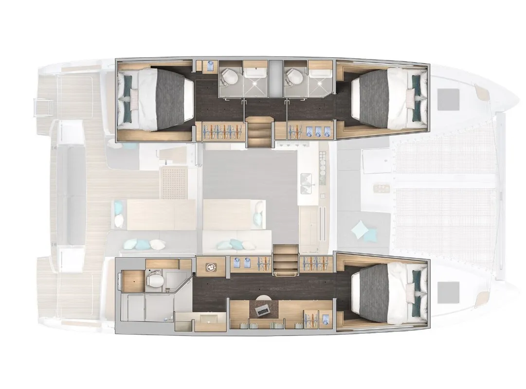 Floor plan of Niko, a Lagoon 43 - 3 + 1 cab. OW catamaran at Općina Sukošan, Croatia