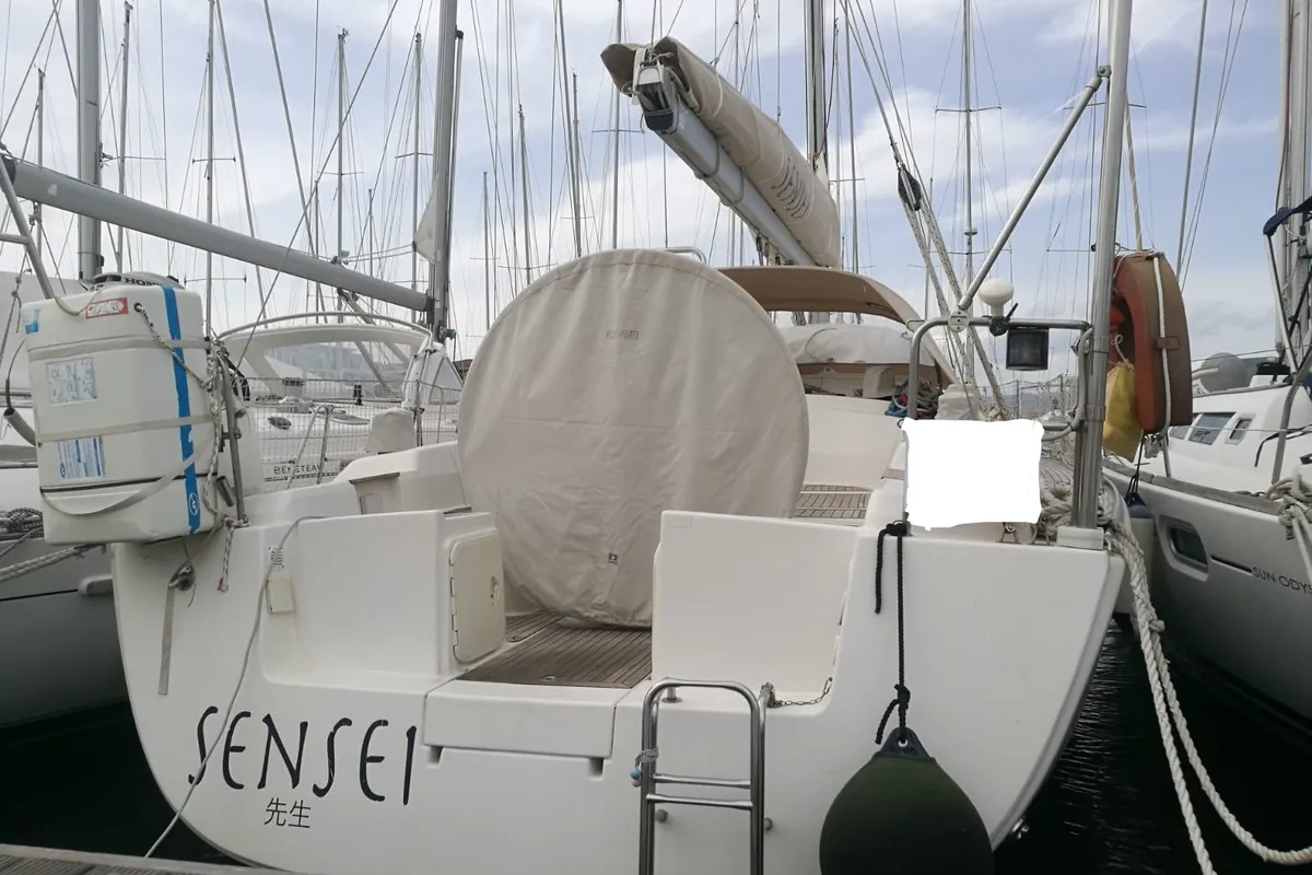 Exterior view of Sensei, a Hanse 400e sailboat at Puntone di Scarlino, Italy