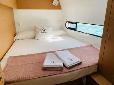 Cabin on Yemaya Mallorca Crewed, a Excess 11 catamaran at Port d'Andratx, Spain