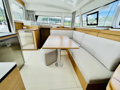 Salon of Yemaya Mallorca Crewed, a Excess 11 catamaran at Port d'Andratx, Spain