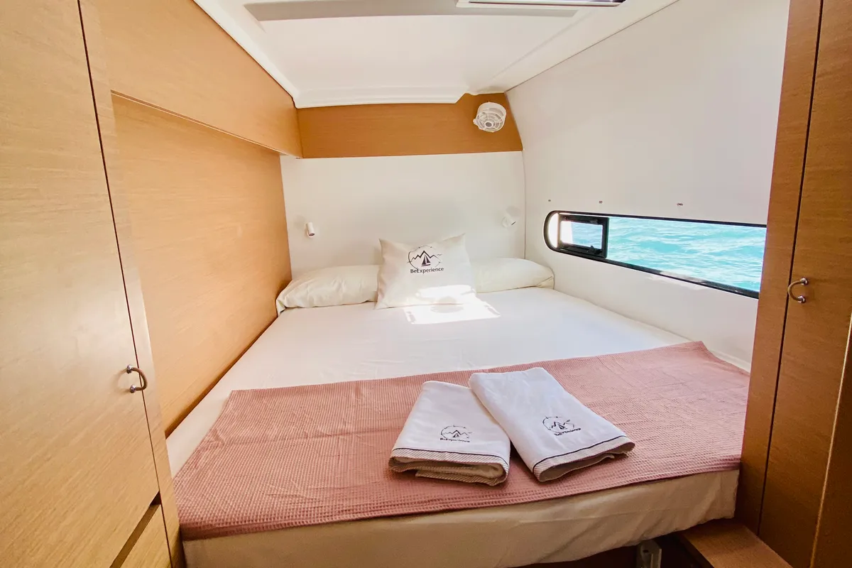Cabin on Yemaya Mallorca Crewed, a Excess 11 catamaran at Port d'Andratx, Spain
