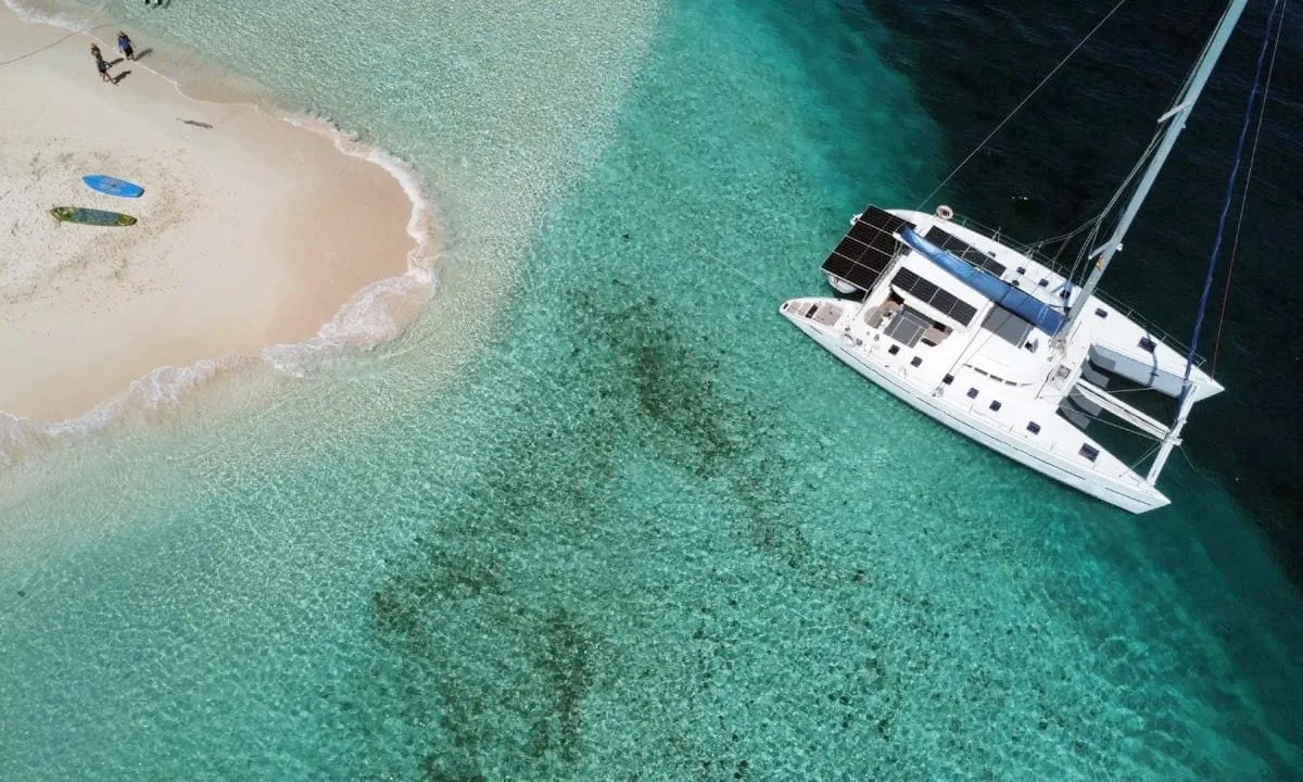 Deck of Charcot, a Lagoon 570 catamaran at San Blas, Panama