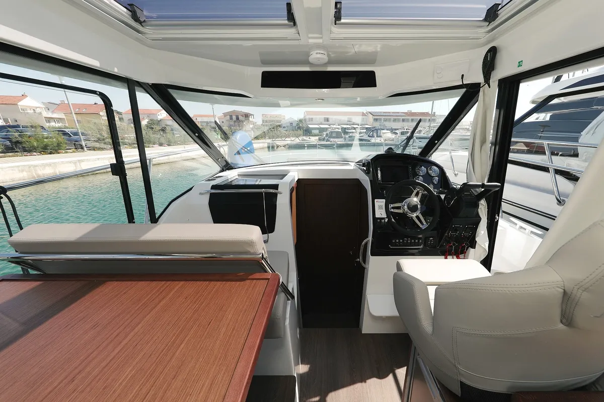 Cockpit of Permer, a Jeanneau Merry Fisher 895 motorboat at Pirovac, Croatia