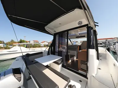 Deck of Permer, a Jeanneau Merry Fisher 895 motorboat at Pirovac, Croatia