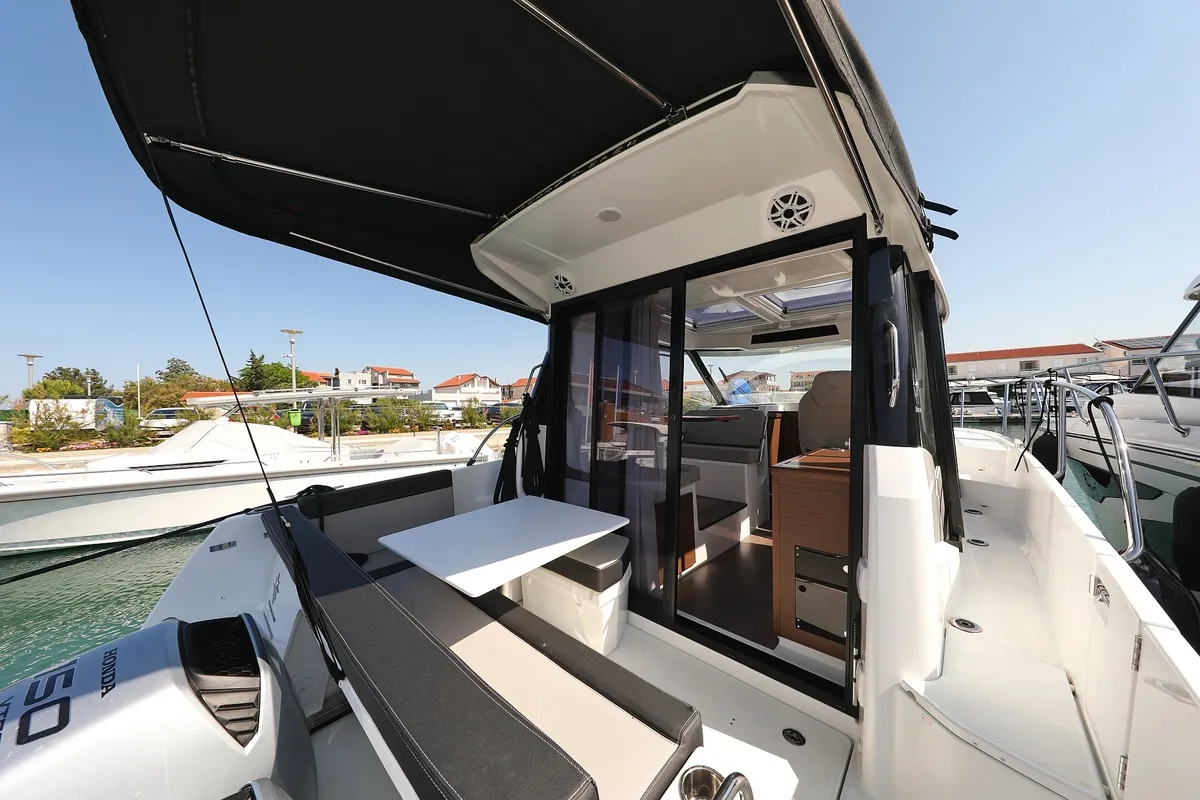 Deck of Permer, a Jeanneau Merry Fisher 895 motorboat at Pirovac, Croatia
