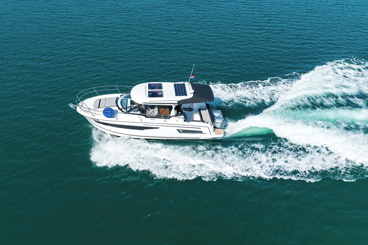 Exterior view of Permer, a Jeanneau Merry Fisher 895 motorboat at Pirovac, Croatia